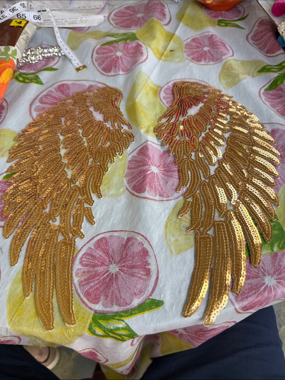 New 12.5 x 6” Gold Sequin Angel Wing Appliqué Patches iron on. Gorgeous